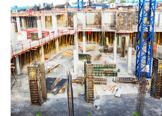 Concrete formwork at a building construction site