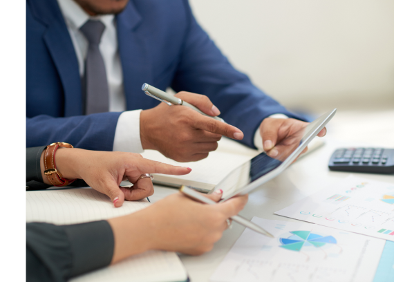Reviewing financial data on a tablet