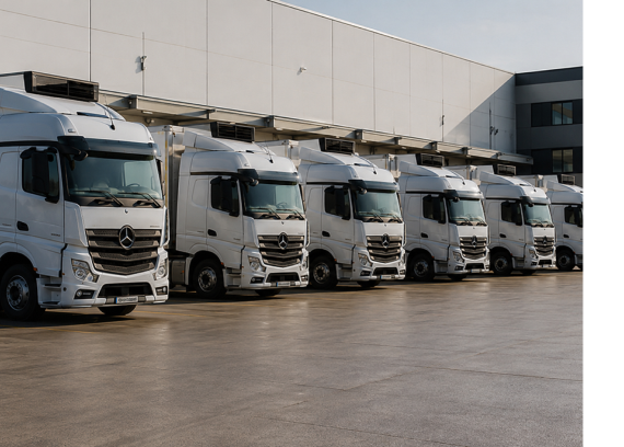 Refrigerated delivery fleet at a distribution depot