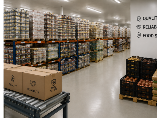 Food warehouse with quality and safety racking