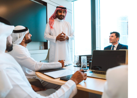 Executive addressing a boardroom meeting